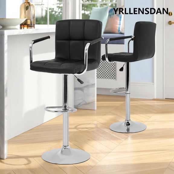 YRLLENSDAN,Bar Stools Set of 2,Counter Height Bar Stools,Swivel Bar Stools,with Handrails Andbackrest,Modern,Leather,Adjustable,Black