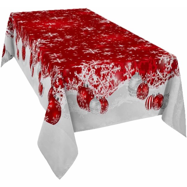 Nappe Flocon de Neige de Noël Boules Rouges Rectangulaire Ronde 60x120 Pouces, Nappe d'Hiver Intérieure Ou Extérieure, Tissu Imperméable pour Fête Pique-Nique Cuisine Décorations de Noël