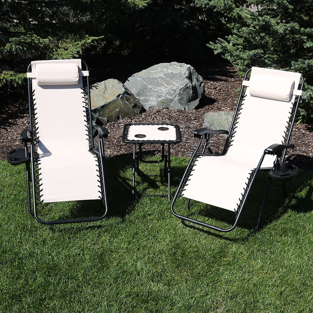 Sunnydaze Beige Zero Gravity Lounge Chair Set of 2 Lawn Chairs with
