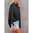 thumbnail image 3 of Blusa de corte casual Cuello en V Abotonado Manga larga enrollable Cuello vuelto Blusa holgada Negro L, 3 of 6