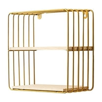 Square Double Layer Wall Mounted Shelf No-Drill Installation Iron Wall Storage Geometric Wall Shelf Living Room Bedroom Gold Black Finish Sturdy Construction Decoration Practical Storage Solutions