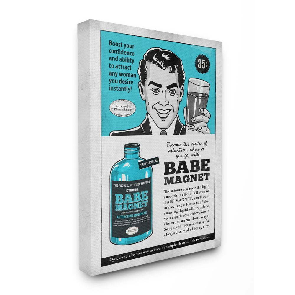 Stupell Industries Babe Magnet Vintage Comic Book Funny Blue Design Canvas Wall Art by Ester Kay