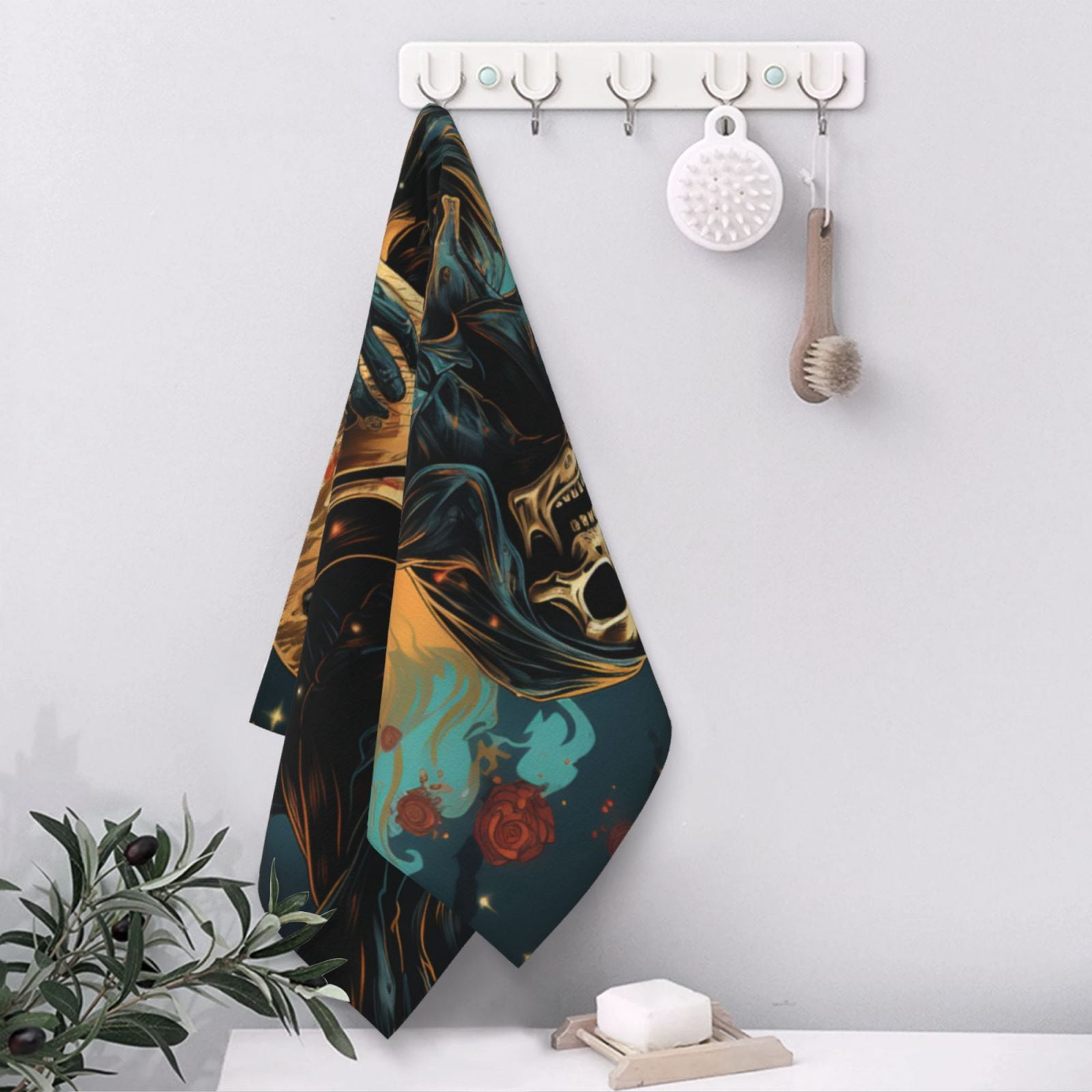 Skull Playing Guitar Heavy Metal Rock Skeleton 27.5" x 16" Ultra Soft Hand Towel, Face Wash Cloth for Bathroom, Gym, Travel, Pool