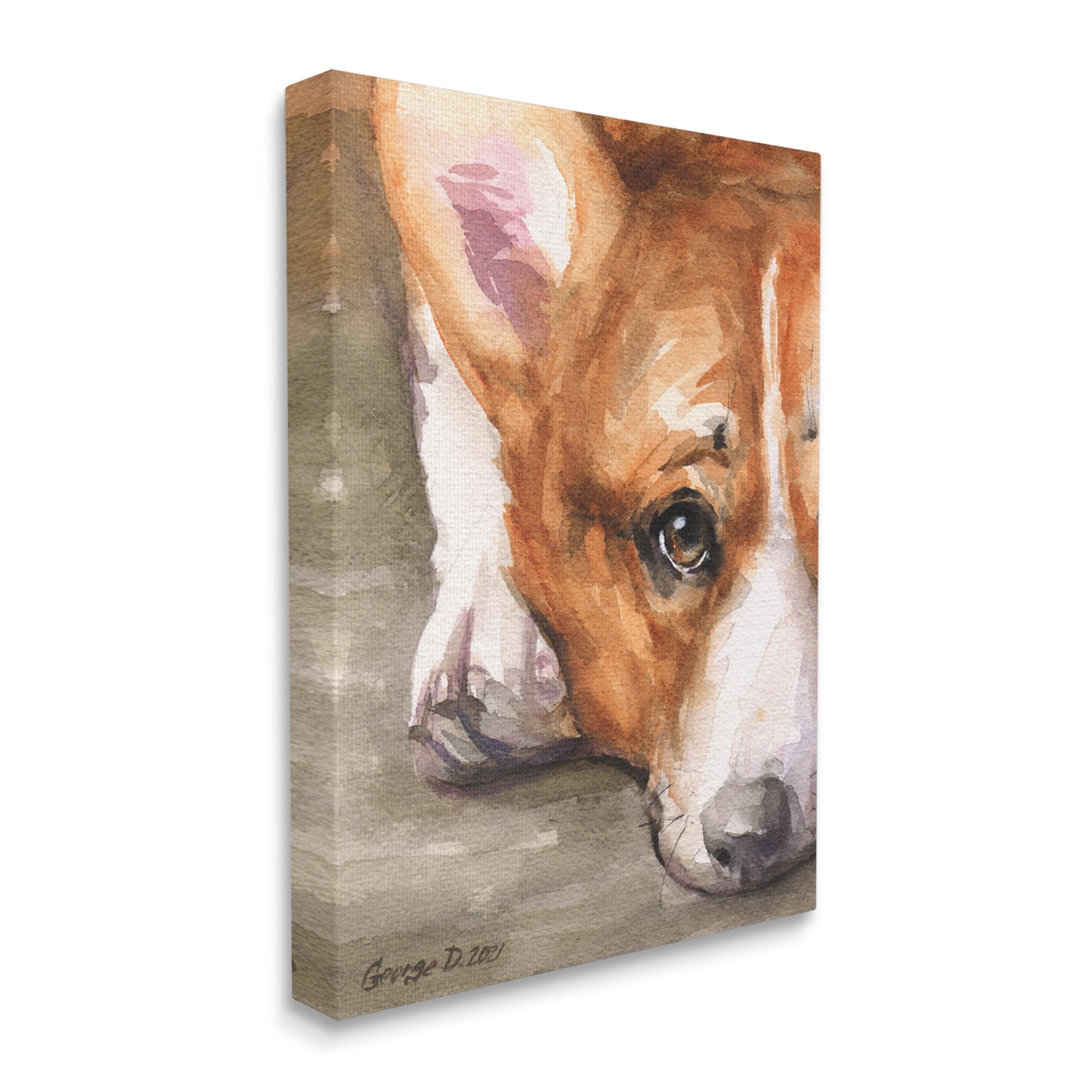 Stupell Industries Pleasant Corgi Puppy Dog Gazing Lying Down Painting Gallery Wrapped Canvas Print Wall Art, Design by George Dyachenko
