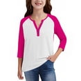 thumbnail image 6 of Atogsazn Kids Girls V Neck Shirt Children Button Down 3/4 Sleeve Pullover Looser Fit Blouse Clothes Tops 02-Hot Pink 13-14 Years Fashion, 6 of 6