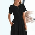 thumbnail image 4 of ZEHJUHAN Women's Solid Color V-Neck Short Sleeve Maxi Dress with Elastic Waist A-Line Ruffle Hem Summer Casual Dress Black，XXL, 4 of 6