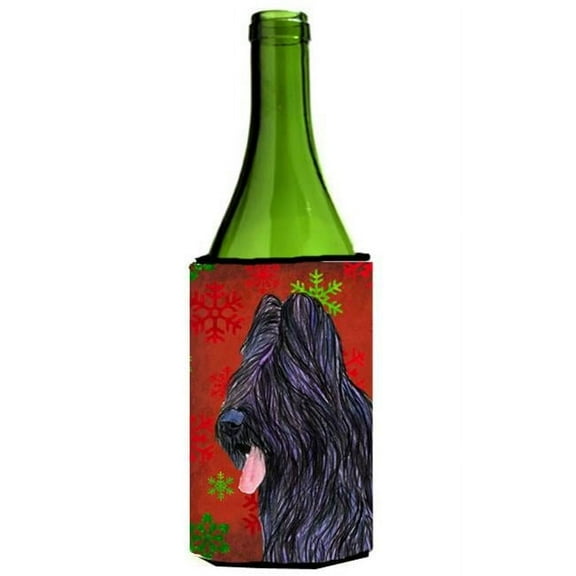 Briard Red And Green Snowflakes Holiday Christmas Wine bottle sleeve Hugger - 24 oz.