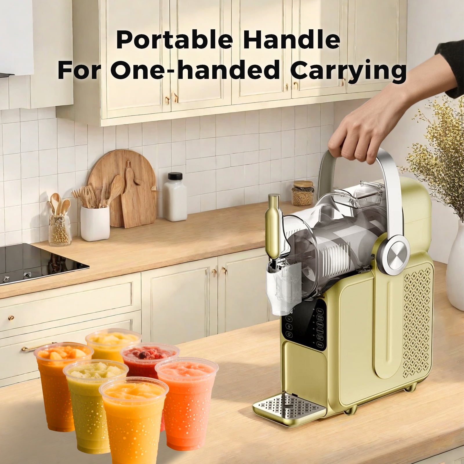 Slushie Machine 101oz No Ice Needed, Slushy Machine for Home with Portable Handle-Yellow, Frozen Drink Machine with 5 Preset Programs for Margaritas, Frappés, Milk Shake and More, LED Display