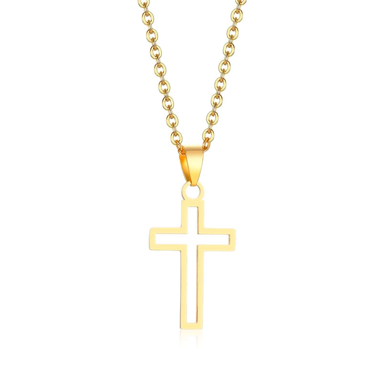 Stainless Steel Polished Cushion Religious Faith Cross Necklace 24 Inch Jewelry Gifts for Women