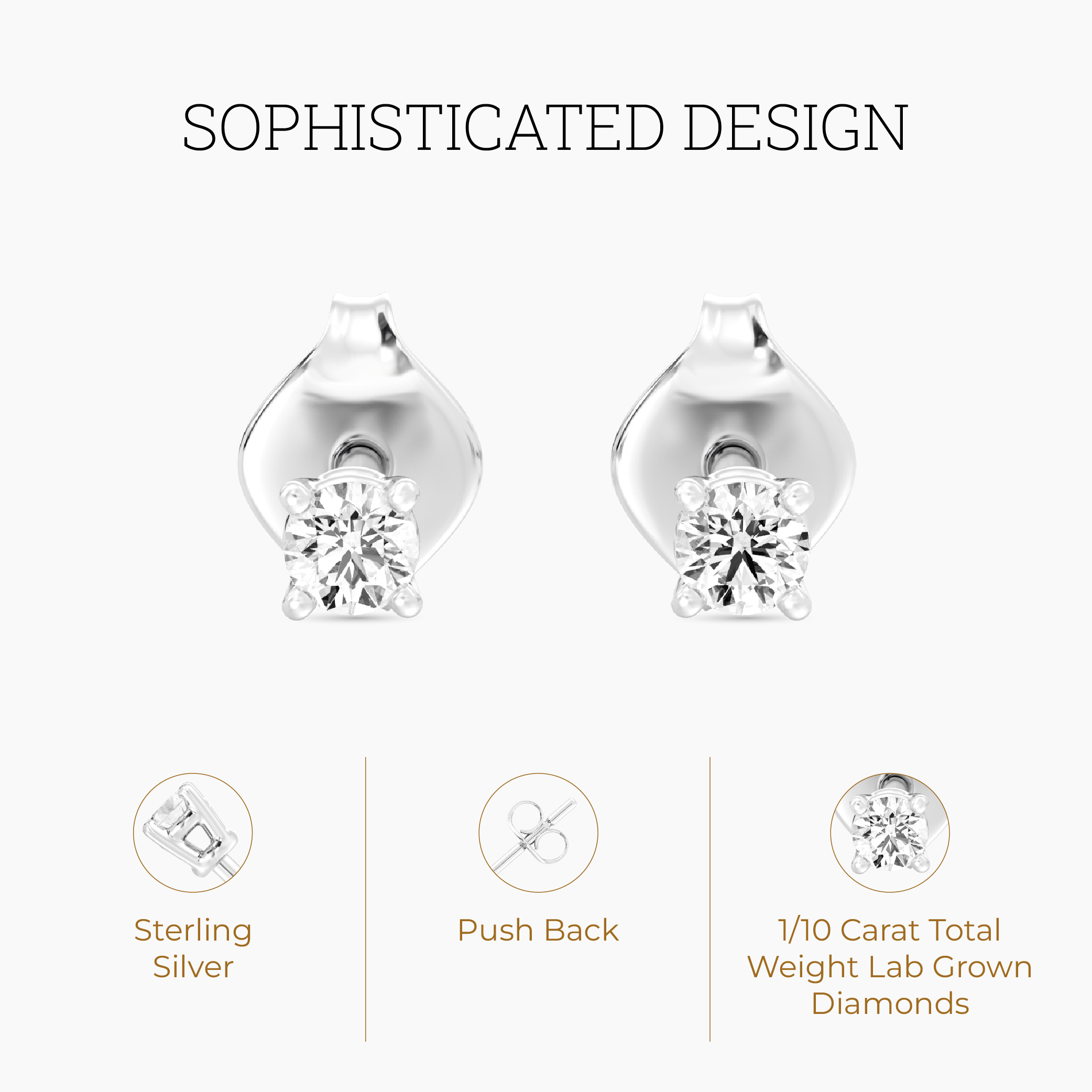 Gilded Lab-Grown Diamond Stud Earrings 925 Sterling photo 2