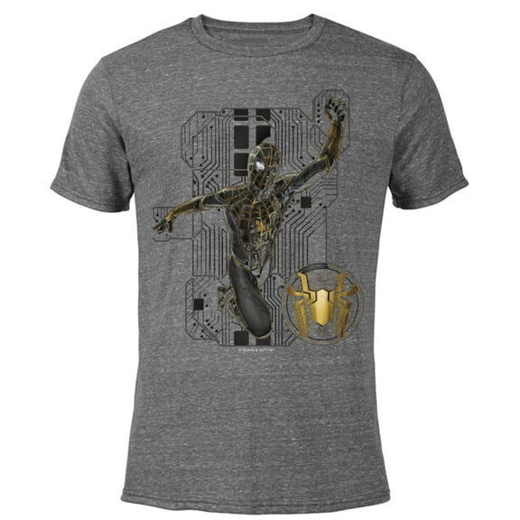 Marvel Spider-Man: No Way Home Black and Gold Suit in Action - Short Sleeve Blended T-Shirt for Adults – Customized-Dark Heather