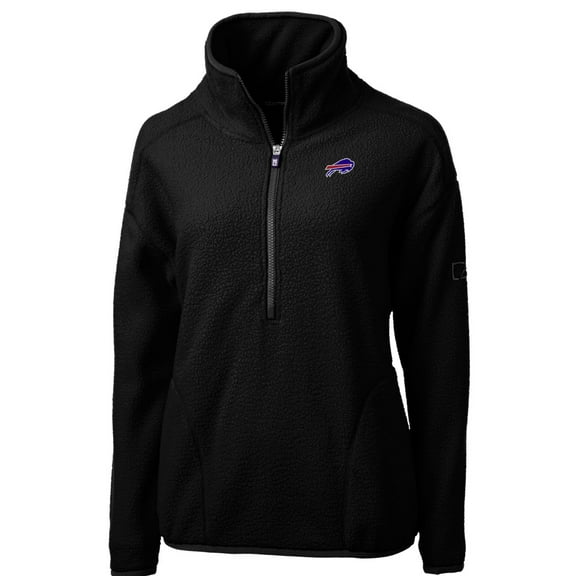 Women's Cutter & Buck Black Buffalo Bills Cascade Eco Sherpa Fleece Half-Zip Pullover Jacket