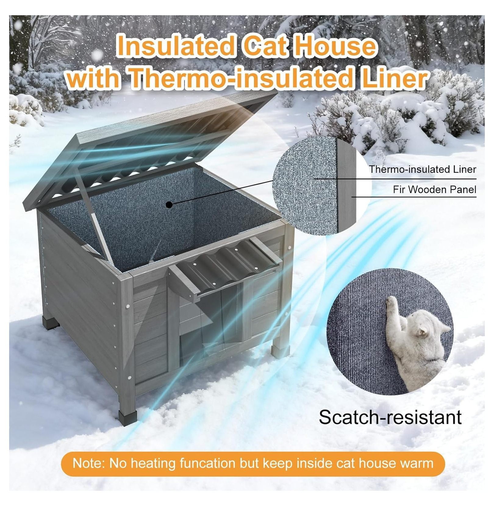 Outdoor Cat House Insulated - Waterproof Feral Cat Shelter for Multiple Cats, Raised Floor, 21.3"L x 19.9"W x 18.9"H