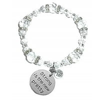 Hidden Hollow Beads Crystal Stretch Charm Bracelet, Women’s Message Dangle, Comes Packaged in A Beautiful Gift Bag (Strong is The New Pretty)