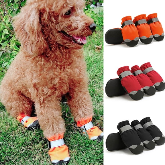 Walbest 4Pcs Dog Shoes for Winter, Dog Boots & Paw Protectors, Fleece Warm Snow Booties for Puppy with Reflective Strip Anti-Slip Rubber Sole for Small Medium Size Dogs