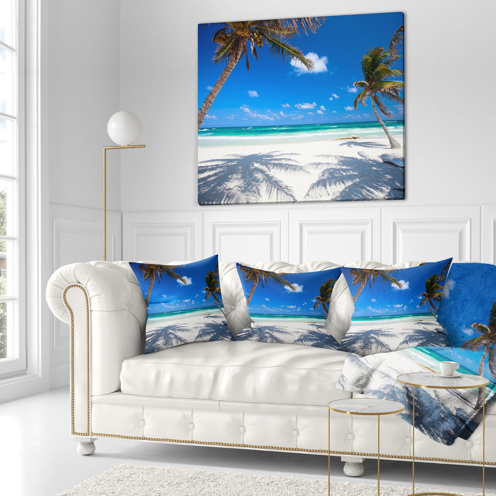 Designart Coconut Palms at Beach - Photo Landscape Printed Throw Pillow - 16x16