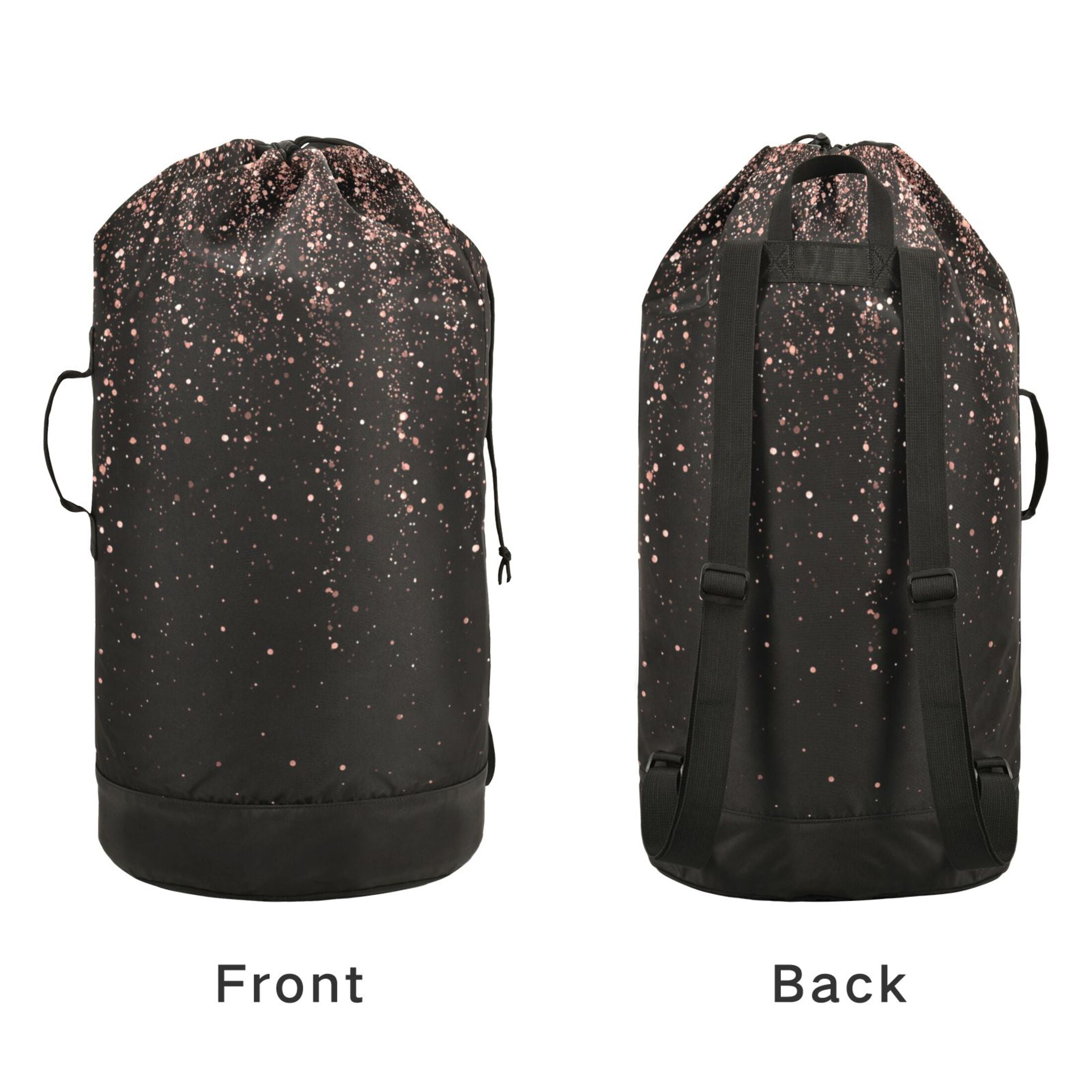 14.5x29.3in Laundry Backpack Bag with Drawstring & Adjustable Straps Heavy-Duty Wash Bag for Travel Storage Camping Rose Gold Glitter