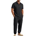 thumbnail image 5 of hotojiny Mens Summer 2 Piece Set Button Collared Short Sleeve Golf Shirt Cinch Bottoms Cargo Pants Walking Casual Outfits(Black,X-Large), 5 of 7