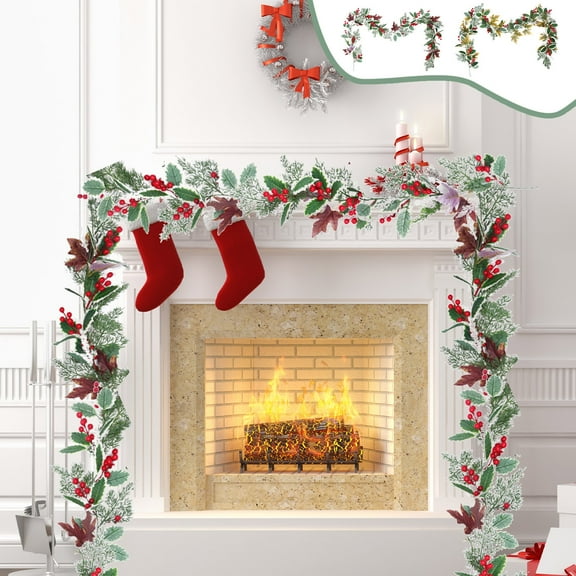 MXTPOV 5.9FT Artificial Christmas Garland, Green Garland with Pine Cones and Maple Leaves, Garlands for Decoration Christmas Fireplace Party Wedding, Home Decor