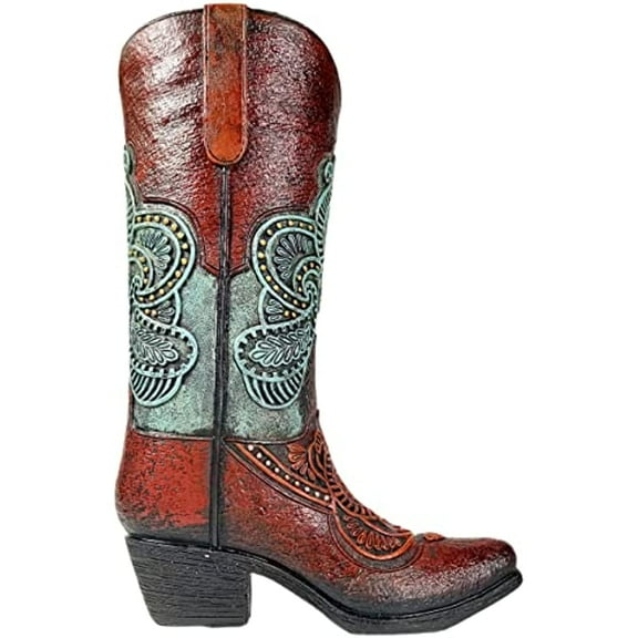 Urbalabs Western Cowboy Boot Vase 12 Inch Classic Teal Floral Cowboy Flower Vase Decorative Cowboy Boots Vases Home Office Rustic Decor Country Living Wedding Centerpiece