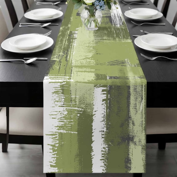 Sage Green Abstract Table Runner 70 Inches Long, Modern Mottled Art Oil Painting Kitchen Coffee Dining Table Decoration for Home Party Birthday Wedding Home Decor 13x70 Inches