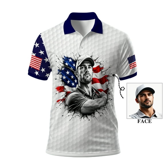 HOMYGIFTS Men's Golf Polo – Patriotic Birdie Bogey, Eagle, Par Design with American Flag, Moisture-Wicking, Perfect for Golf Enthusiasts