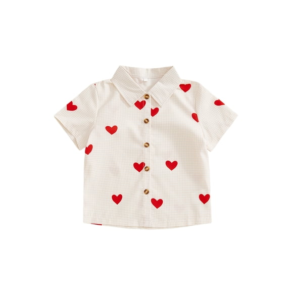 BemeyourBBs Toddler Baby Boy Girl Valentines St Patricks Day Outfit Spring Summer Shirts Short Sleeve Button Down Heart Clover Plaid Print Casual Shirt Tops Clothes