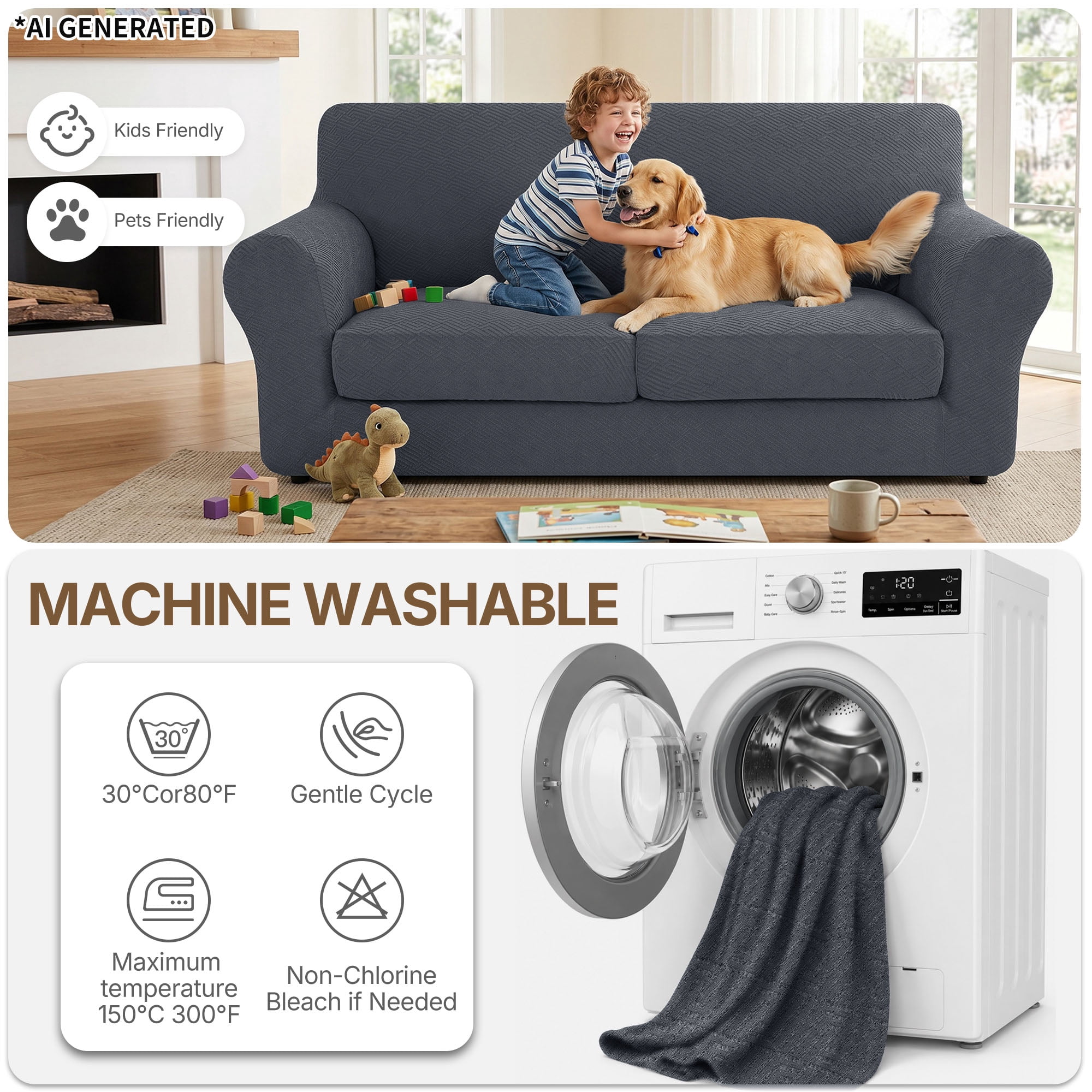 JIATER 2-Piece Armchair Sofa Cover Stretch Couch Cover Washable Sofa Slipcover Furniture Protector with 1 Cushion Cover,Light Gray