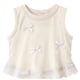 thumbnail image 4 of Camiseta sin Mangas de Encaje para Niña, Camisetas de Verano para Niñas Pequeñas, Camisetas Casuales de Verano para Niños con Cuello Redondo Acanalado sin Mangas con Aplique de Moño, Beige, 2 Años, 4 of 5