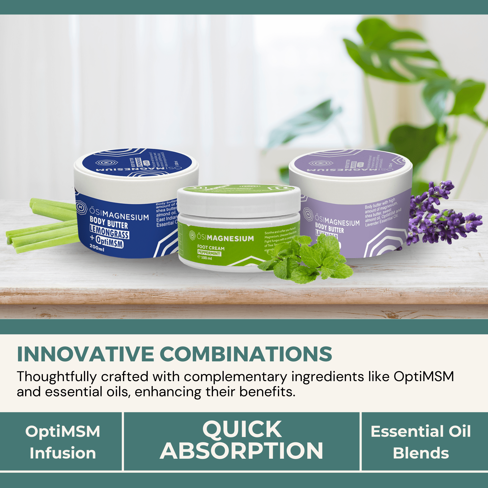 Osi Magnesium Body Lotion + OptiMSM + Lemongrass - 6.76oz for All Skin Types