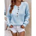 thumbnail image 2 of Fesfesfes Women Sweaters Casual V-Neck Buttons Solid Color Long Sleeve Tops Blouse or, 2 of 6