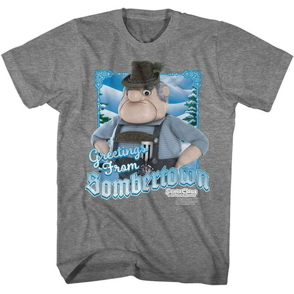 Santa Claus Is Coming To Town Greetings From Sombertown Graphite Heather Adult T-Shirt
