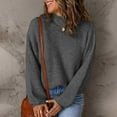 thumbnail image 2 of Efsteb Fall Shirts for Women Loose Bishop Sleeve Knitted Sweater Turtleneck Tops Pure Color Casual Lightweight Fashion Crewneck Long Sleeve Tops Pullover Blouses Tops Dark Gray S, 2 of 6