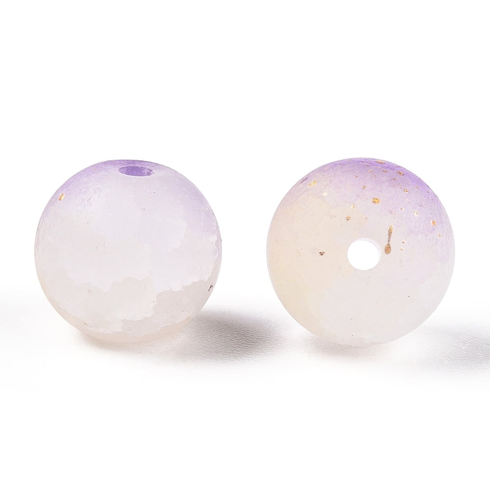 1000g Frosted Baking Painted Crackle Glass Beads with Glitter Powder Two Tone Round Medium Orchid 10x9.5mm Hole: 1.8mm about 780pcs/1000g