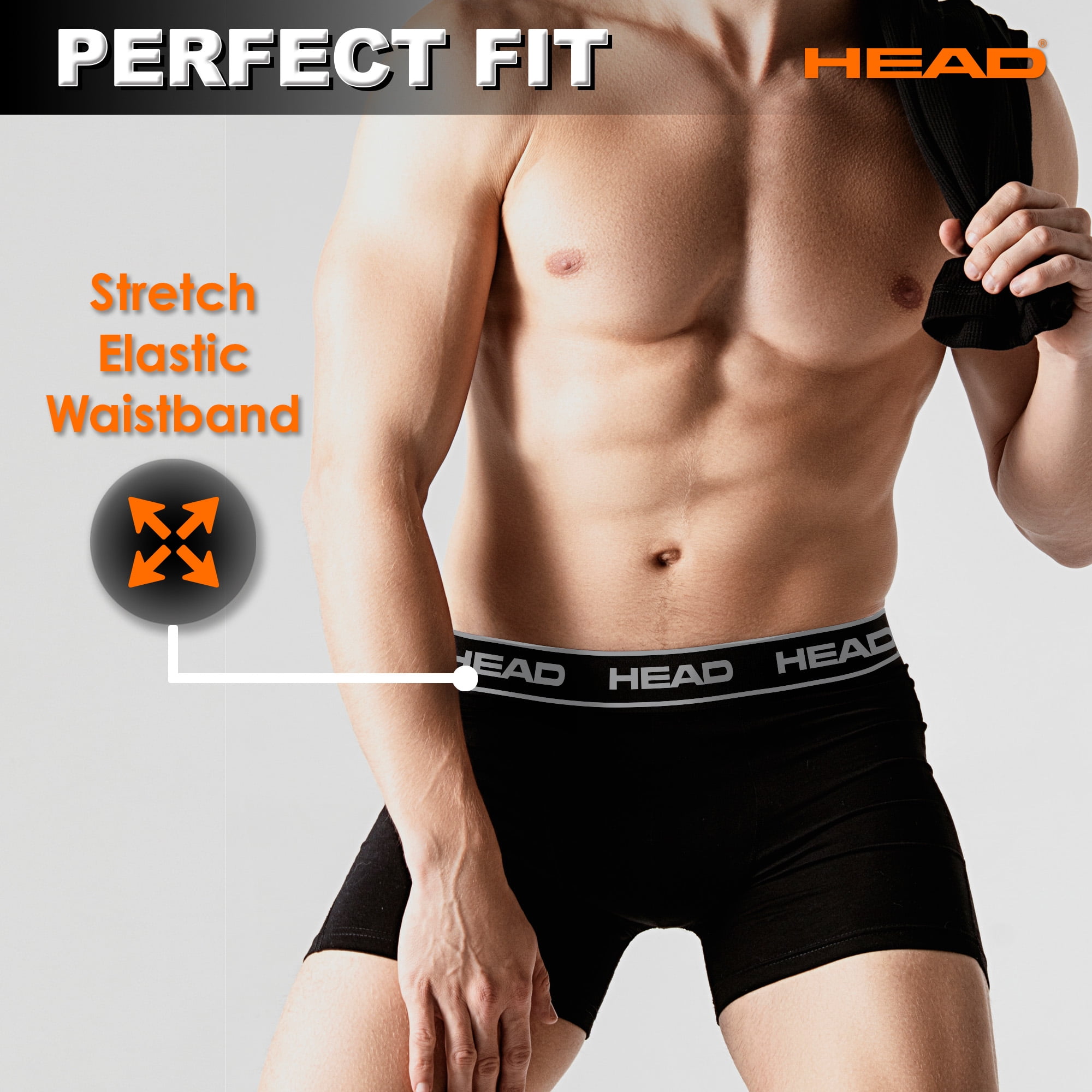 HEAD Men's Boxer Briefs Active Performance Breathable Underwear, Black (6 Per Pack)