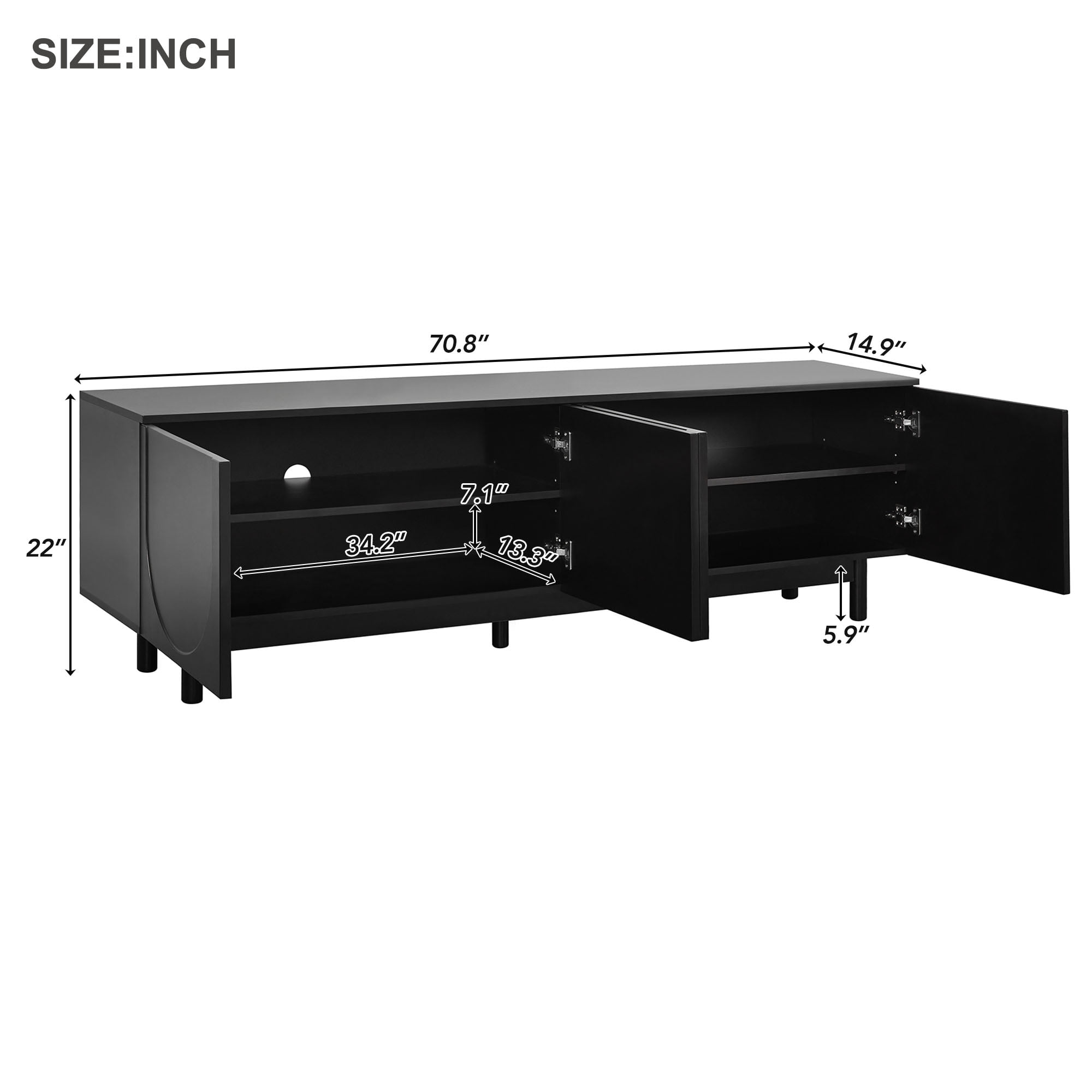 Homy Casa TV Stand for TVs up to 75", Black Entertainment Center with Storage Cabinets