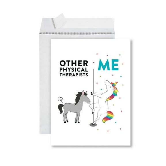 Koyal Wholesale Funny  All Occasion Jumbo Card, Horse Unicorn, Blank Greeting Card with Envelope, Physical Therapists
