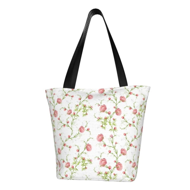 Fotbe Roses Flowers Bolsa de Playa con Estampado, Bolsa de Hombro, Bolsa de Mano Espaciosa, Bolsa de Viaje Ligera, Bolsa de Compras Versátil