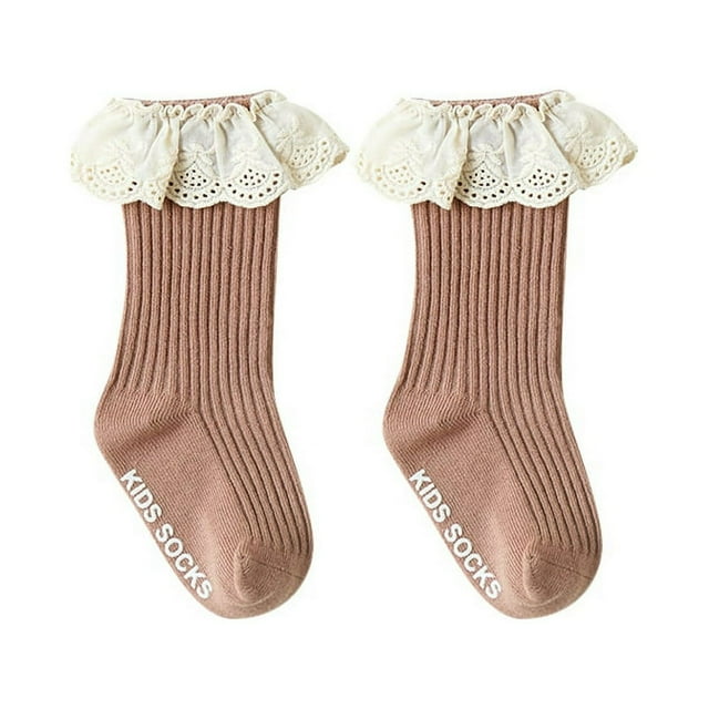 Baby Girls Cute Lace Ruffle Socks Infant Girl Middle Hose Frilly Socks Soft Non-Slip Stockings Toddlers Tutu Socks