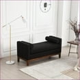 thumbnail image 4 of 53.5"W Upholstered Bench with Bolster Pillows & Wood Legs | Bedroom, Living Room, Entryway | Black | Boucle, 4 of 6
