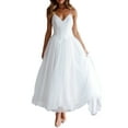 thumbnail image 6 of KelaJuan Women's Summer Long Evening Dress White Sleeveless V Neck Tulle Patchwork Ball Gown, 6 of 7