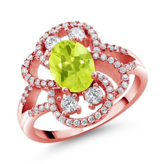 Gem Stone King 18K Rose Gold Plated Silver Statement Ring Set with Oval Yellow Lemon Quartz (2.47 cttw) (Size 5)