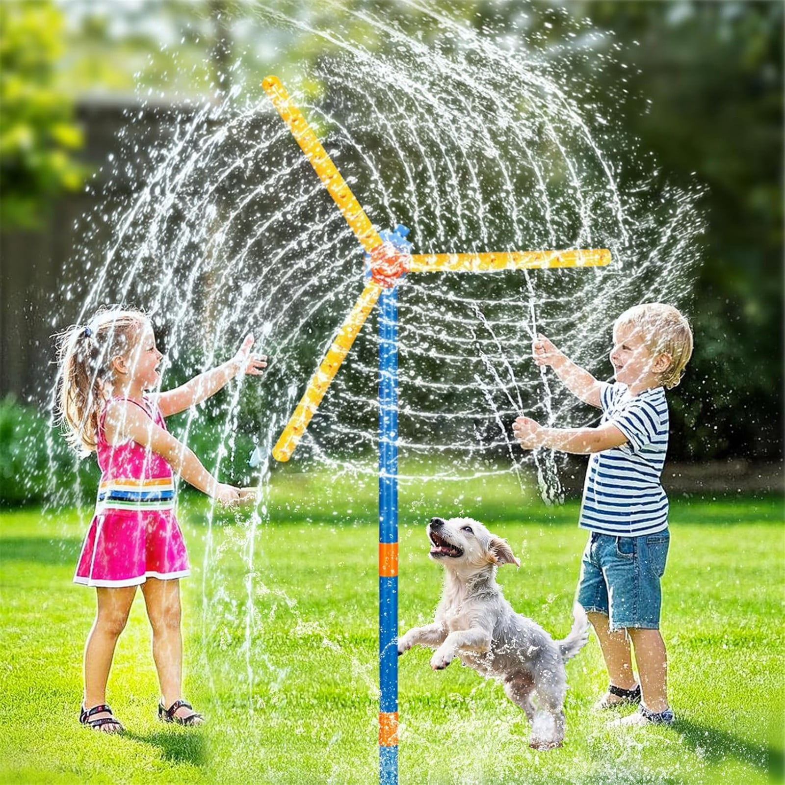 Windmill Water Sprinkler - 360° Spinning Yard Toy for Kids,36-Nozzle Outdoor Water Game,Summer Backyard Fun for Toddlers & Dogs,Spinning Water Toy,Outdoor Sprinkler,Kids Water Game(Yellow)