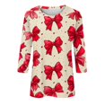 thumbnail image 5 of Womens 3/4 Sleeve Tops Round Neck Fashion Casual Bow Print Tops Shirts Chic Trendy Tees, 5 of 5