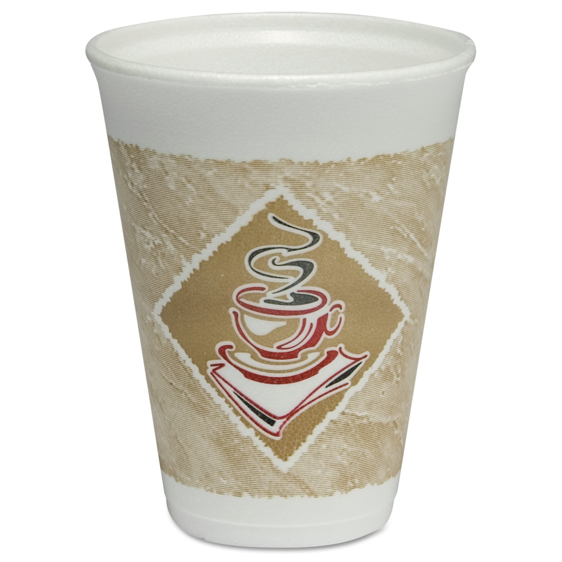 Dart Café G Hot/Cold Cups, Foam, 12 oz, White with Brown and Red, 20