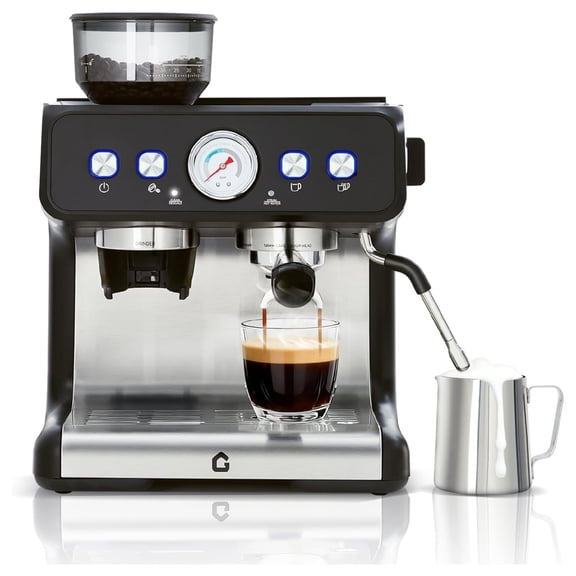 Home Kitchen Office 20 Bar Pressure Stainless Steel Espresso Machine with Grinder, 2.8L Removable Water Tank, Milk Frother Steam Wand for Latte/Cappuccino - Adjustable Shot Volume
