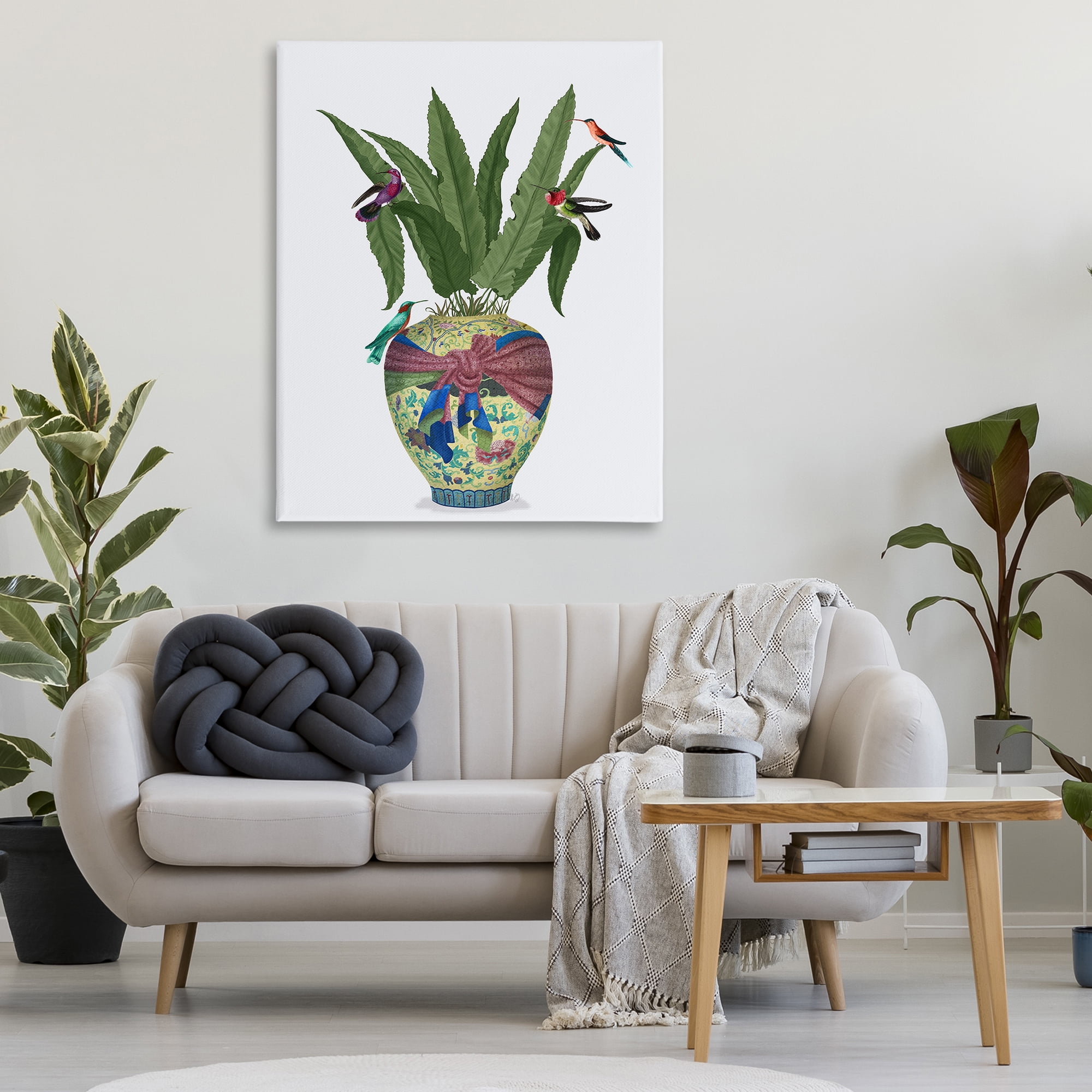 Stupell Industries Traditional Birds on Planter Botanical & Floral Painting Gallery Wrapped Canvas Art Print Wall Art, 36 x 48
