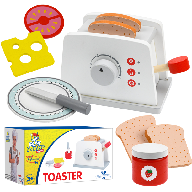 Play Brainy 8 Pc. Wood Popup Kids Toaster Toy, Boys and Girls Ages 3