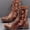 Coffee, variant on Today Discount ! Aqestyerly Women Winter Boots Women's Printed Embroidered Boots Over Feet Round Toe Chunky Ankle Boots