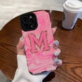 thumbnail image 3 of Funda de teléfono con letra M rosa para iPhone, 15, 12, 14, 11, 13 Pro Max, Mini, SE, XR, XS, X, 8, 7 Plus, cubierta de silicona a prueba de golpes, 3 of 4